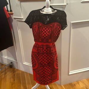 Red and black dress with embroidery sesign + built-in Shapeware